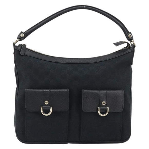GUCCI GG Canvas Abbey Shoulder Bag Black Silver Silver 153025 Auth 186646SAV