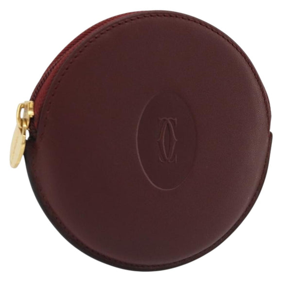 CARTIER Must Line Coin Purse Leather Bordeaux Gold Auth 186652A