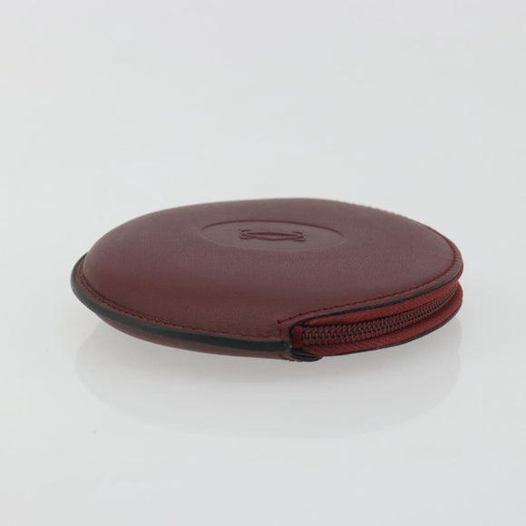 CARTIER Must Line Coin Purse Leather Bordeaux Gold Auth 186652A