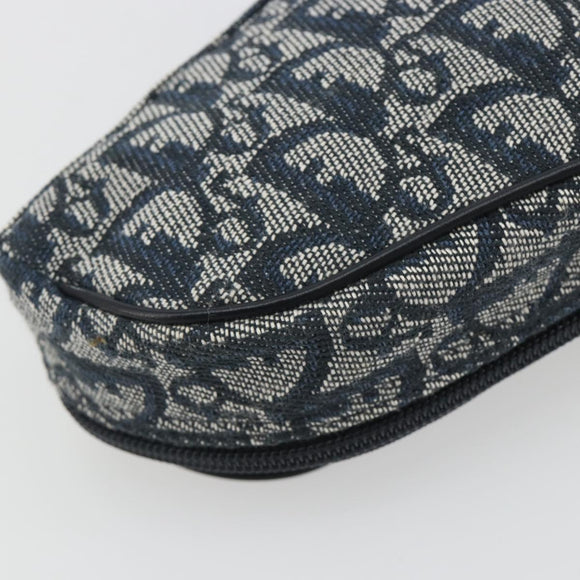 Christian Dior Trotter Canvas Accessory Pouch Navy Gold Auth 186653A