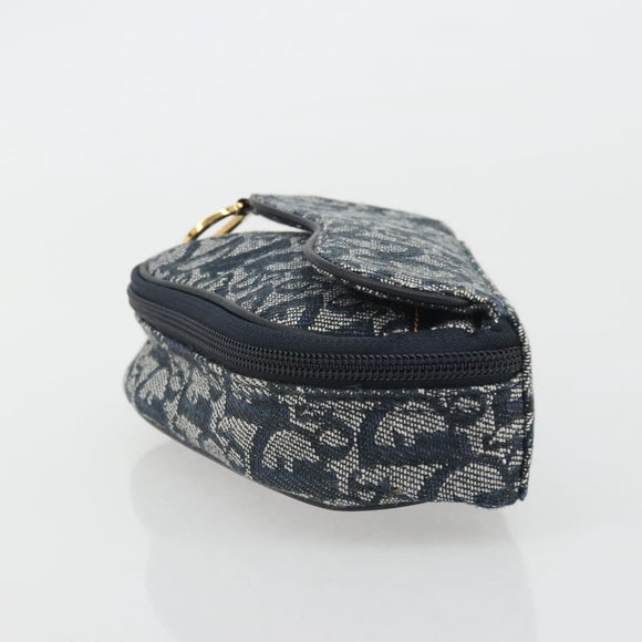 Christian Dior Trotter Canvas Accessory Pouch Navy Gold Auth 186653A