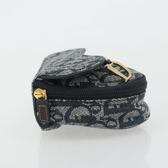 Christian Dior Trotter Canvas Accessory Pouch Navy Gold Auth 186653A