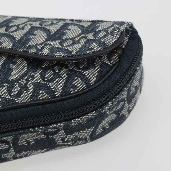 Christian Dior Trotter Canvas Accessory Pouch Navy Gold Auth 186653A
