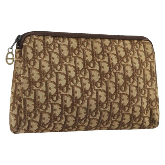 Christian Dior Trotter Canvas Clutch Bag Brown Gold Auth 186654
