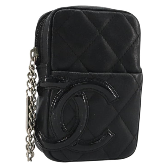 CHANEL Matelasse Cambon Line Pouch Lamb Skin Black CC Auth 186655