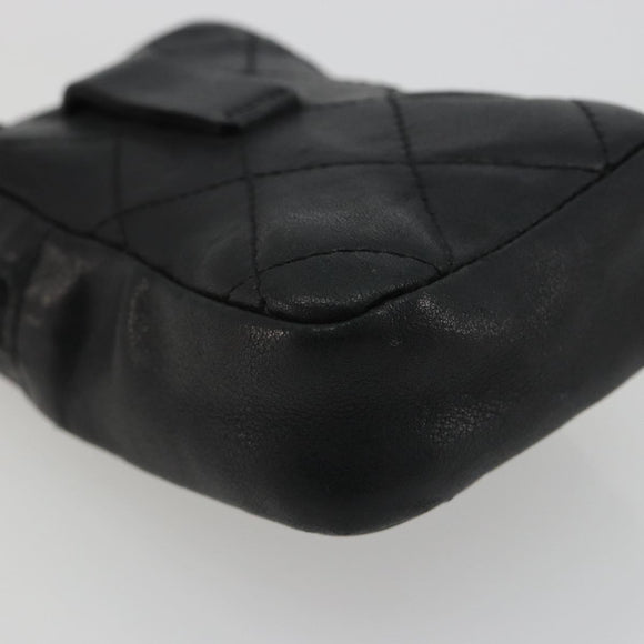 CHANEL Matelasse Cambon Line Pouch Lamb Skin Black CC Auth 186655