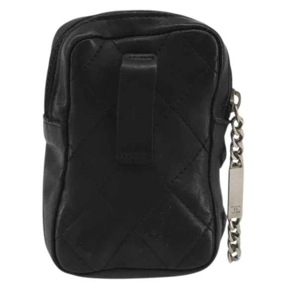CHANEL Matelasse Cambon Line Pouch Lamb Skin Black CC Auth 186655