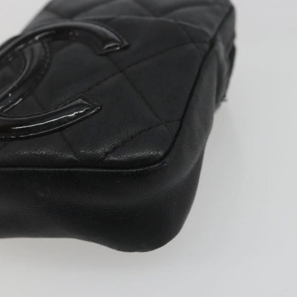 CHANEL Matelasse Cambon Line Pouch Lamb Skin Black CC Auth 186655