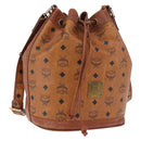 MCM Vicetos Logogram Drawstring Bag PVC Leather Brown Gold Auth 186663-1