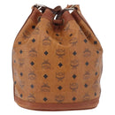 MCM Vicetos Logogram Drawstring Bag PVC Leather Brown Gold Auth 186663-3