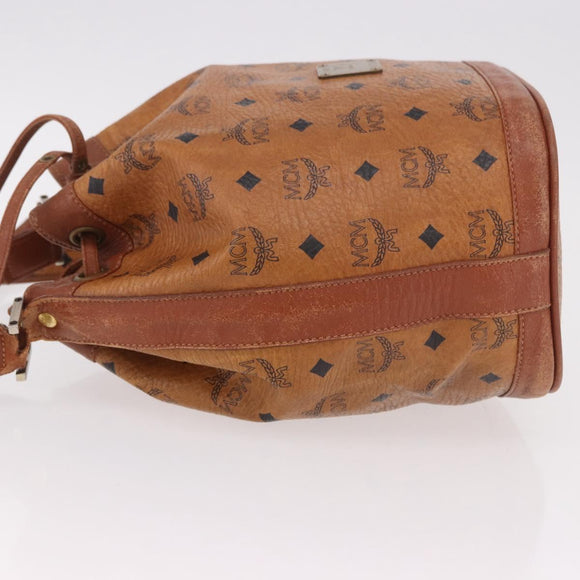 MCM Vicetos Logogram Drawstring Bag PVC Leather Brown Gold Auth 186663