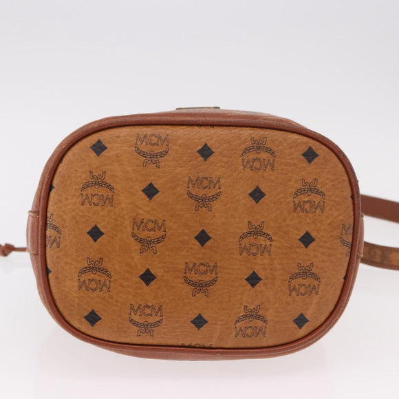 MCM Vicetos Logogram Drawstring Bag PVC Leather Brown Gold Auth 186663