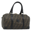 FENDI Zucca Canvas Hand Bag Black Brown Auth 186665-1