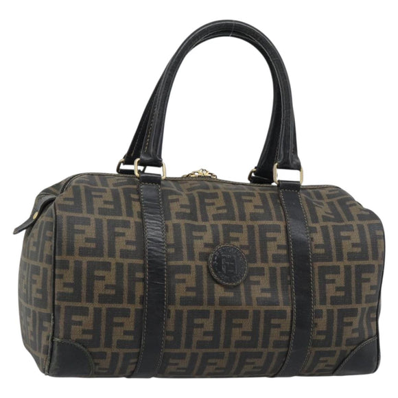 FENDI Zucca Canvas Hand Bag Black Brown Auth 186665