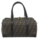 FENDI Zucca Canvas Hand Bag Black Brown Auth 186665-2