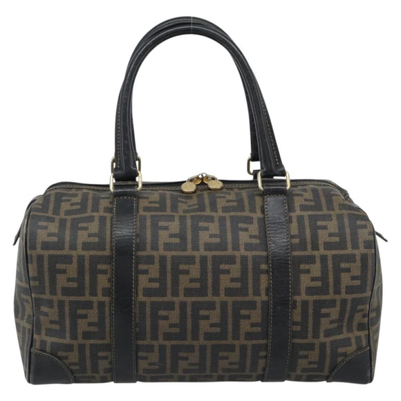 FENDI Zucca Canvas Hand Bag Black Brown Auth 186665