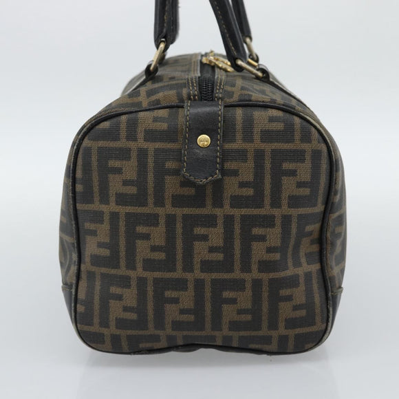 FENDI Zucca Canvas Hand Bag Black Brown Auth 186665