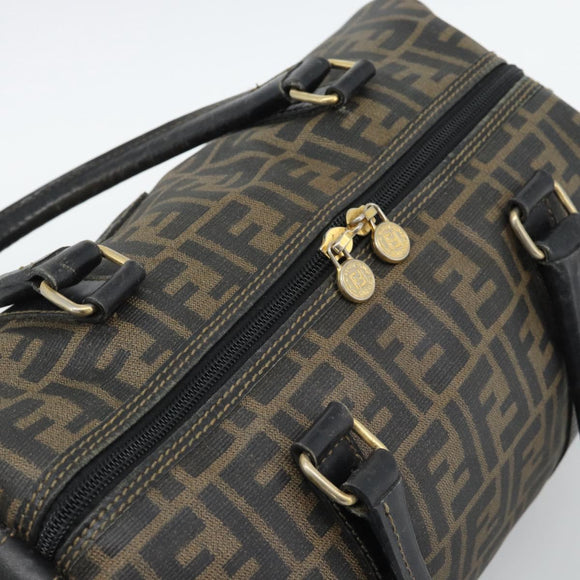 FENDI Zucca Canvas Hand Bag Black Brown Auth 186665