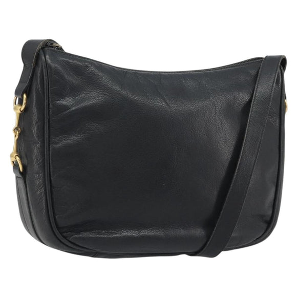 GUCCI Horsebit Shoulder Bag Leather Black Gold Auth 186667