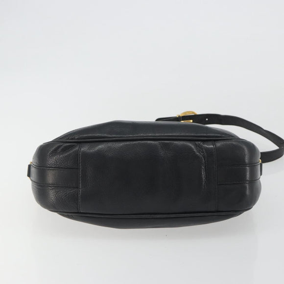 GUCCI Horsebit Shoulder Bag Leather Black Gold Auth 186667
