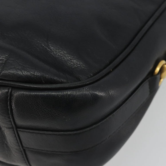 GUCCI Horsebit Shoulder Bag Leather Black Gold Auth 186667