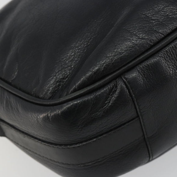 GUCCI Horsebit Shoulder Bag Leather Black Gold Auth 186667