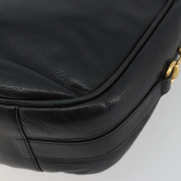 GUCCI Horsebit Shoulder Bag Leather Black Gold Auth 186667