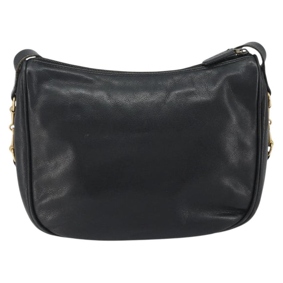 GUCCI Horsebit Shoulder Bag Leather Black Gold Auth 186667