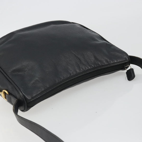 GUCCI Horsebit Shoulder Bag Leather Black Gold Auth 186667