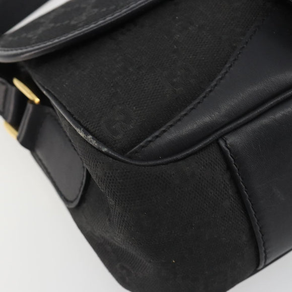 GUCCI GG Canvas Shoulder Bag Black Gold Auth 186668
