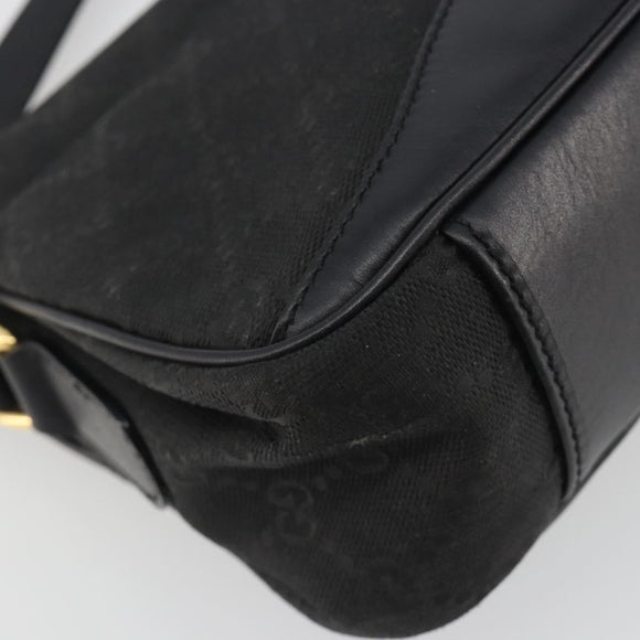 GUCCI GG Canvas Shoulder Bag Black Gold Auth 186668