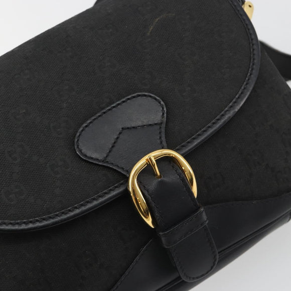 GUCCI GG Canvas Shoulder Bag Black Gold Auth 186668