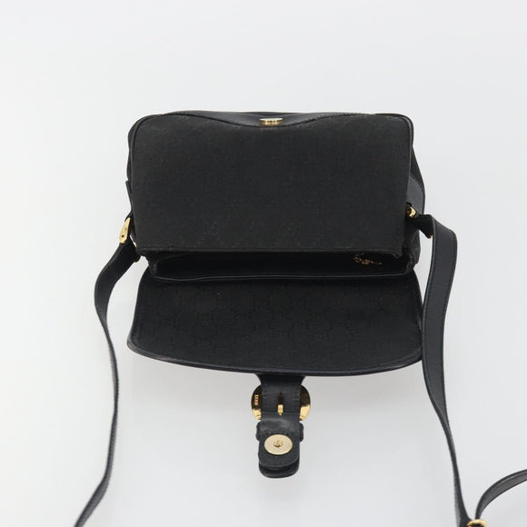 GUCCI GG Canvas Shoulder Bag Black Gold Auth 186668