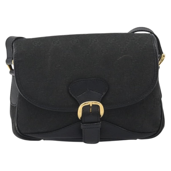 GUCCI GG Canvas Shoulder Bag Black Gold Auth 186668