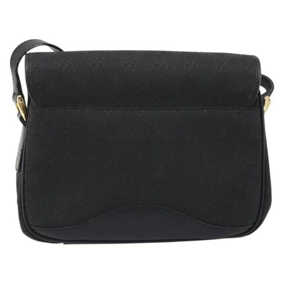GUCCI GG Canvas Shoulder Bag Black Gold Auth 186668