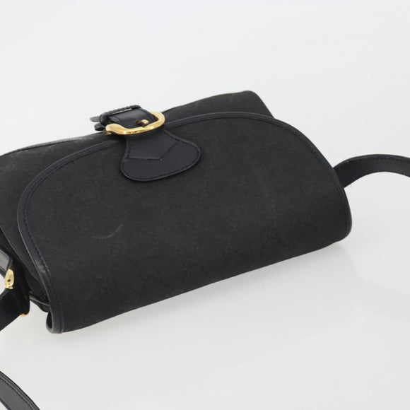 GUCCI GG Canvas Shoulder Bag Black Gold Auth 186668