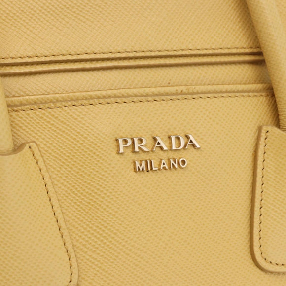 PRADA Hand Bag Safiano leather 2way Yellow Gold Auth 186670A