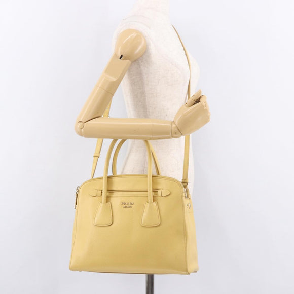 PRADA Hand Bag Safiano leather 2way Yellow Gold Auth 186670A