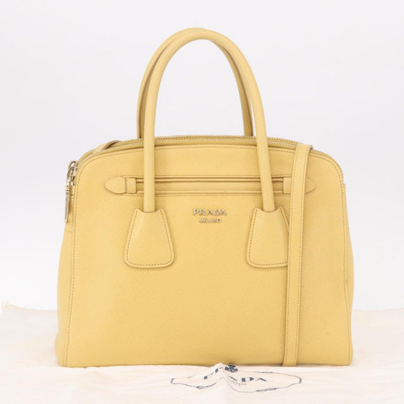 PRADA Hand Bag Safiano leather 2way Yellow Gold Auth 186670A