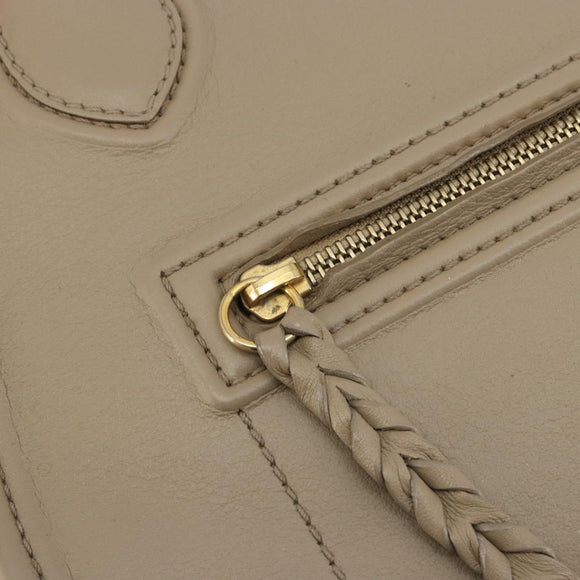 CELINE Luggage Phantom Hand Bag Leather Beige Gold Auth 186673A