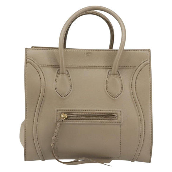CELINE Luggage Phantom Hand Bag Leather Beige Gold Auth 186673A