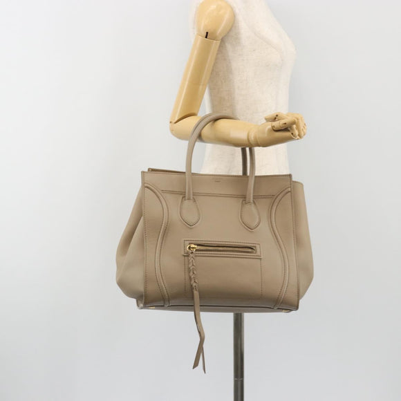 CELINE Luggage Phantom Hand Bag Leather Beige Gold Auth 186673A