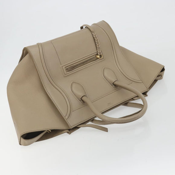 CELINE Luggage Phantom Hand Bag Leather Beige Gold Auth 186673A