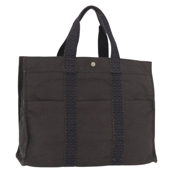 HERMES Her Line GM Tote Bag Canvas Gray Silver Auth 186677