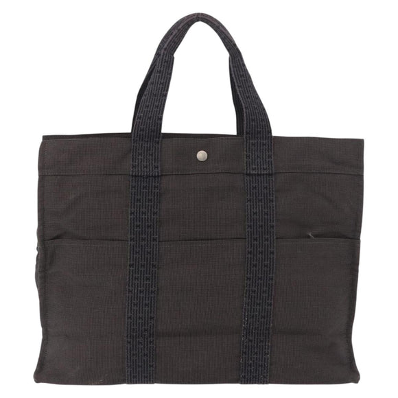 HERMES Her Line GM Tote Bag Canvas Gray Silver Auth 186677