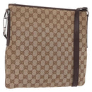 GUCCI GG Canvas Shoulder Bag Beige Silver 113013 Auth 186678-1