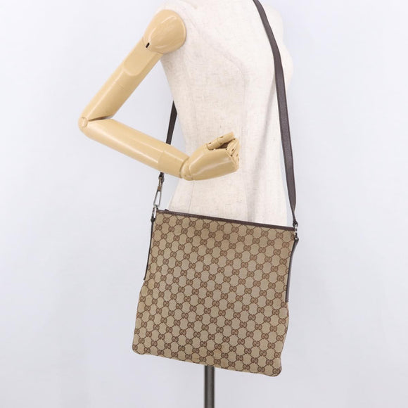 GUCCI GG Canvas Shoulder Bag Beige Silver 113013 Auth 186678
