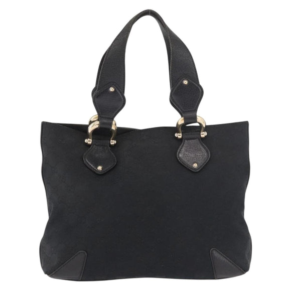 GUCCI GG Canvas Hand Bag Black Gold 153024 Auth 186680