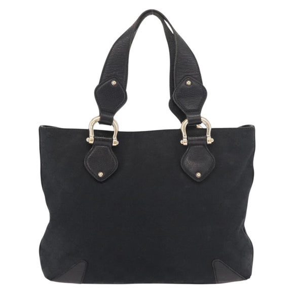 GUCCI GG Canvas Hand Bag Black Gold 153024 Auth 186680