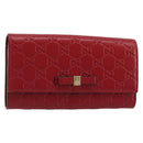 GUCCI GG Canvas Guccissima Long Wallet Leather Red Gold 388679 Auth 186684A-1